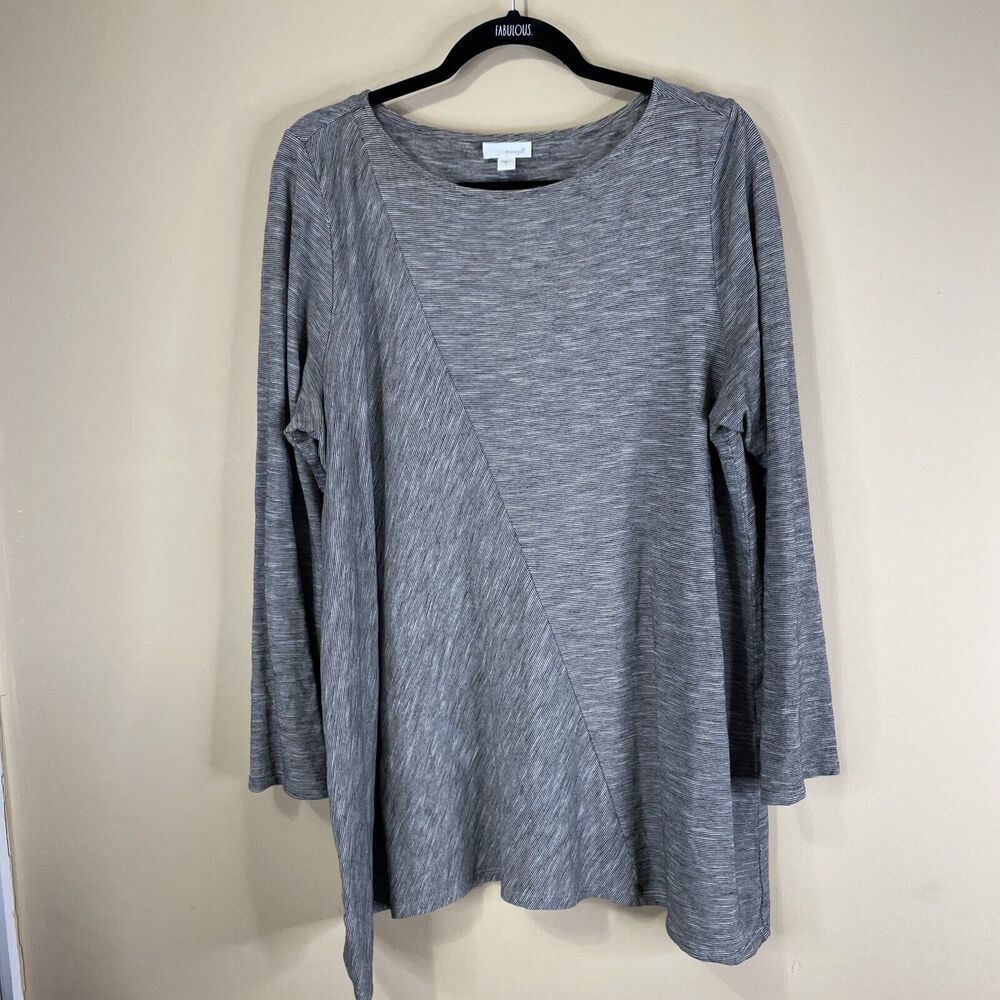 Pure J. Jill Top Blouse Shirt Womens Size Large Black White Striped Long Sleeve